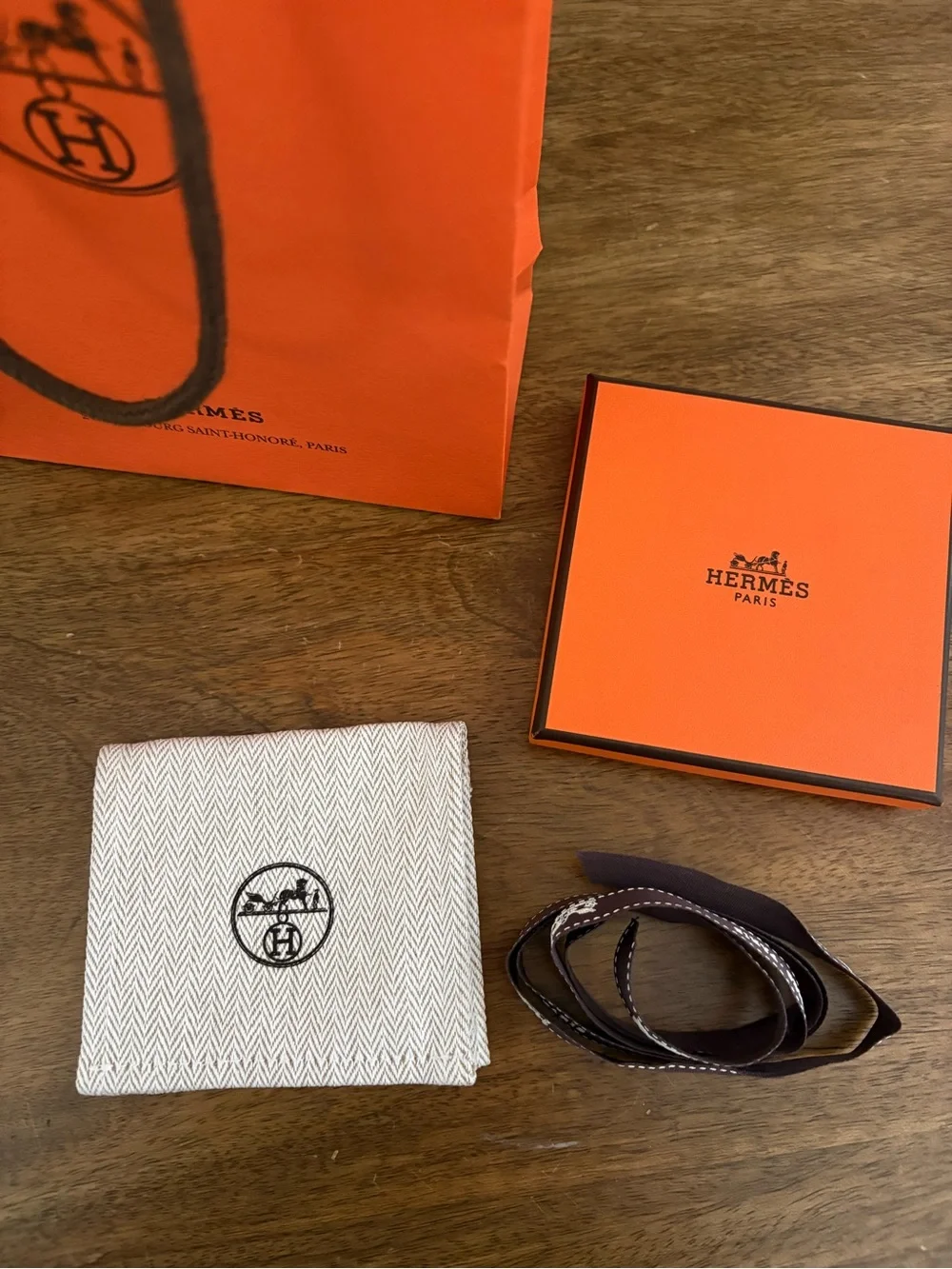 Hermes Bright Orange Empty Gift Bag and Box Set with Brown Ribbon NWOT